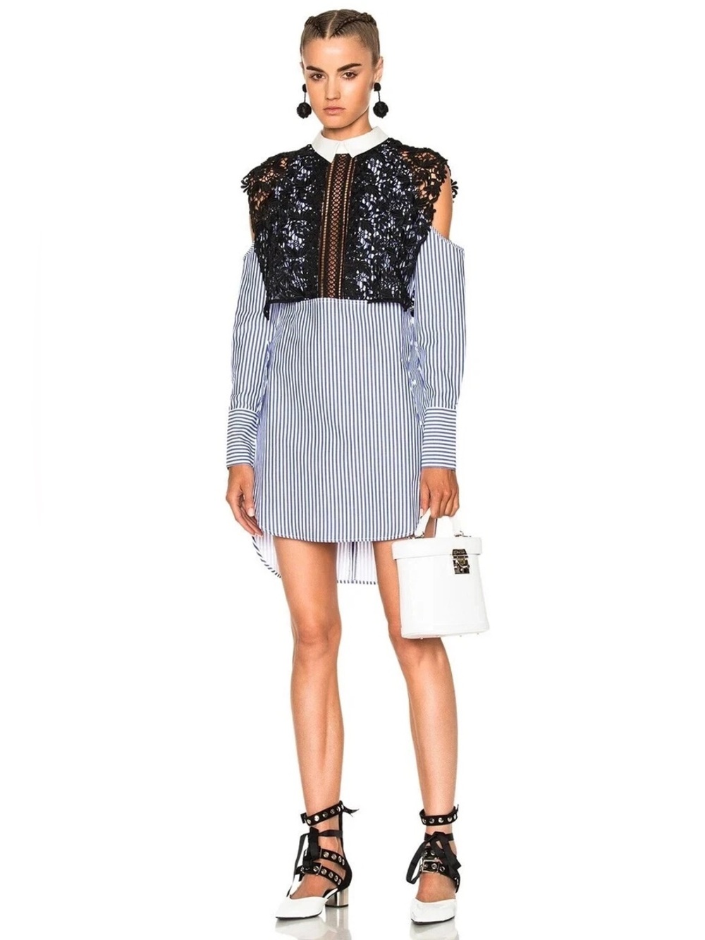 Self-Portrait Stripe Shirting Cape Dress